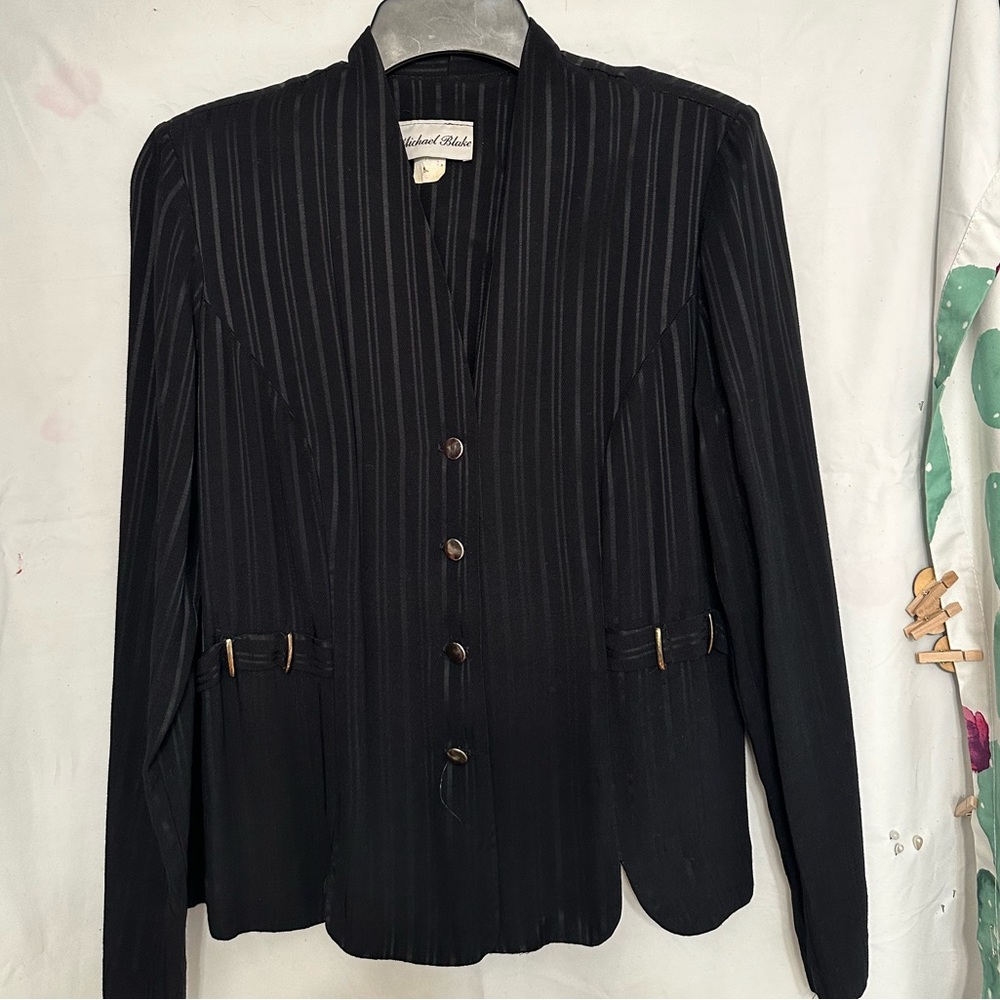 michael blake petite black striped blazer jacket size 10P.